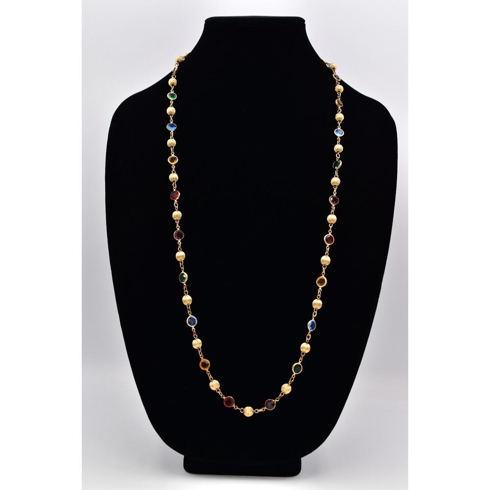 Austria USA Vintage Multi-Color Crystal Station Necklace Open Bezel Signed BinM